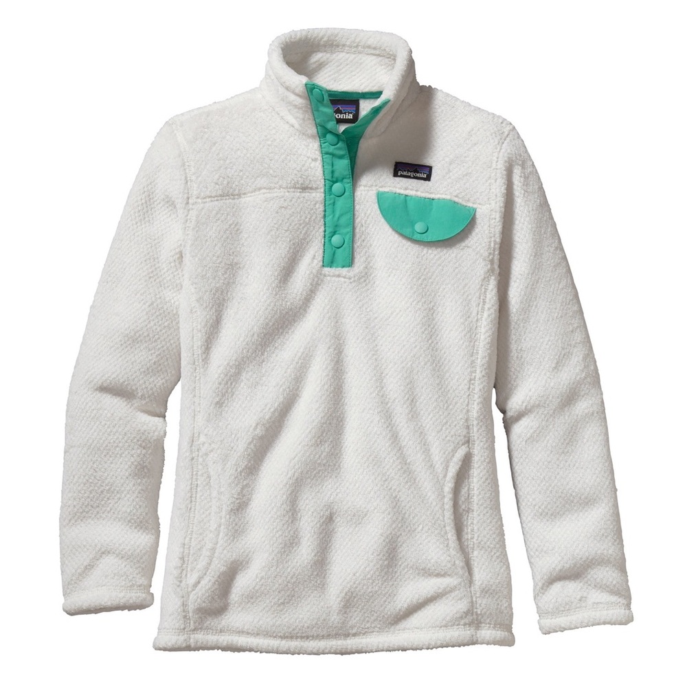 Patagonia White and Teal Fleece Pullover Size XXL | Re-Tool Snap-T® Pullover